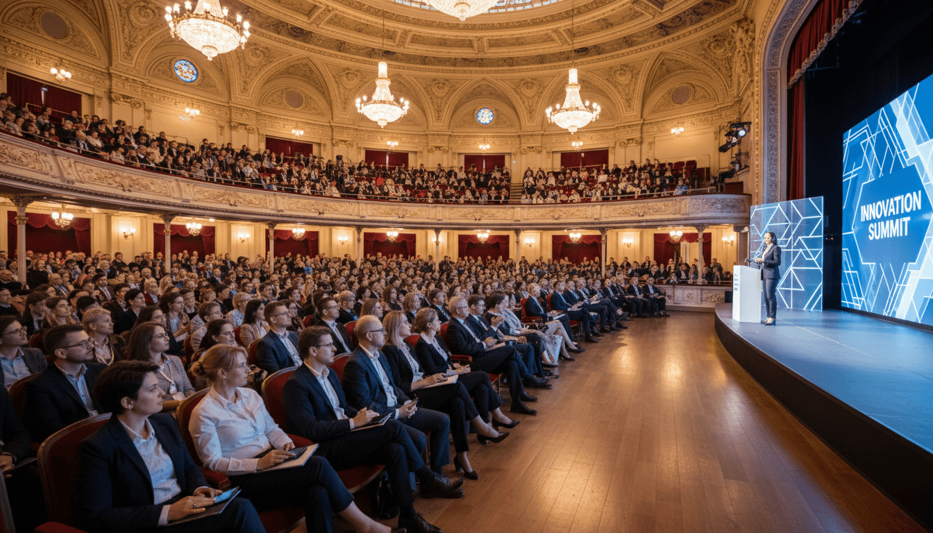 Audience de chercheurs lors d'une conférence dans un auditorium moderne