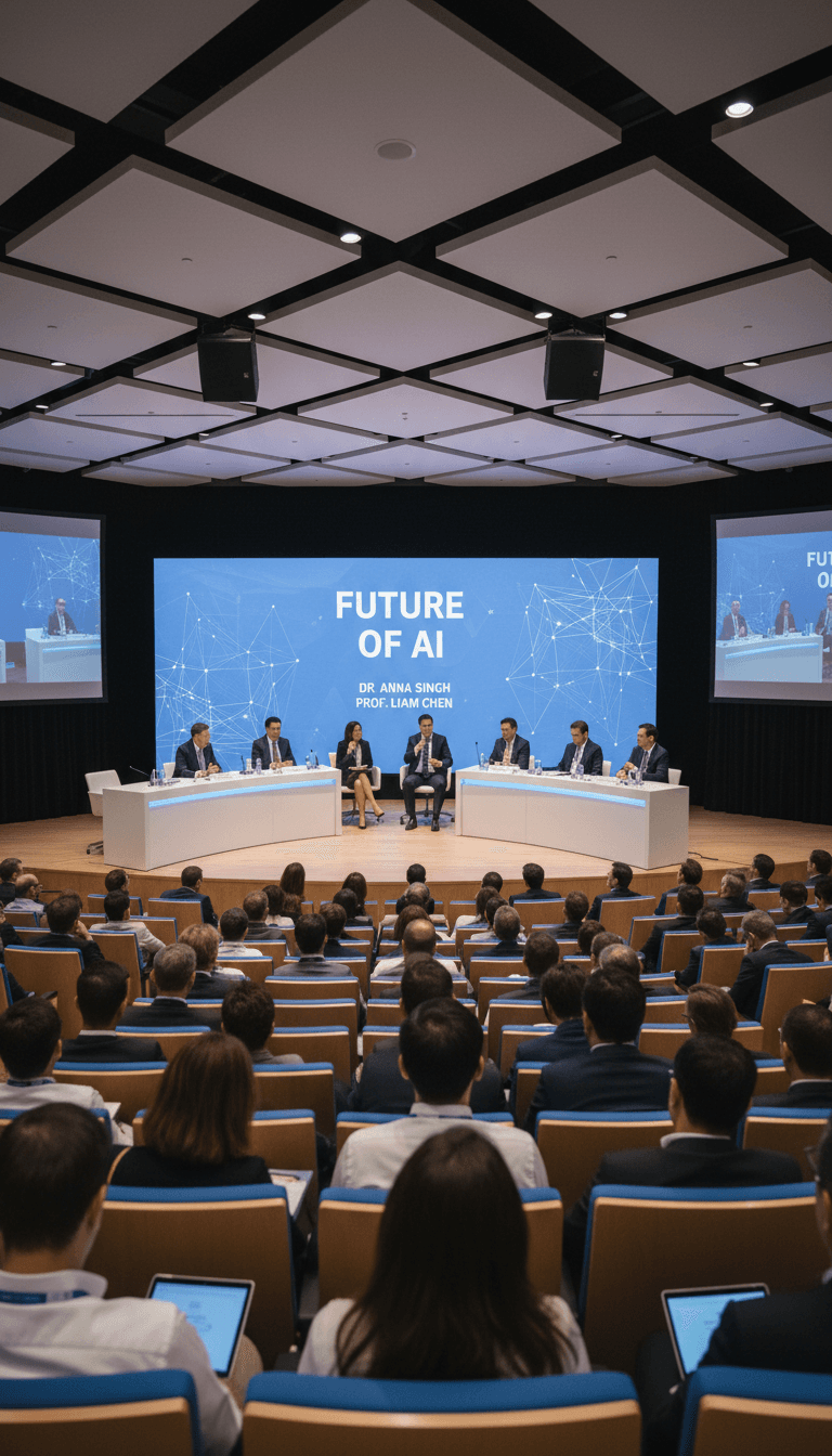 Panel de discussion dans un auditorium moderne