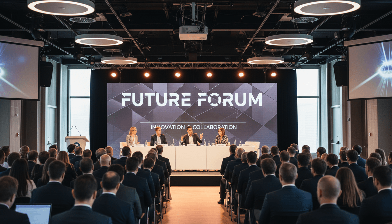 Panel de discussion réunissant des chercheurs sur une scène de conférence moderne